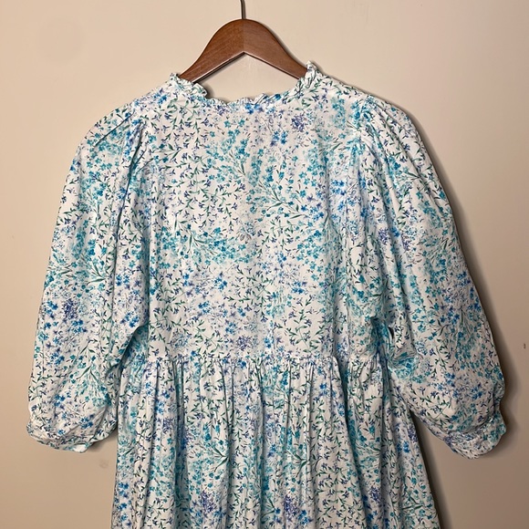 Zara Blue Floral Printed Poplin Babydoll Mini Dress - Picture 15 of 15